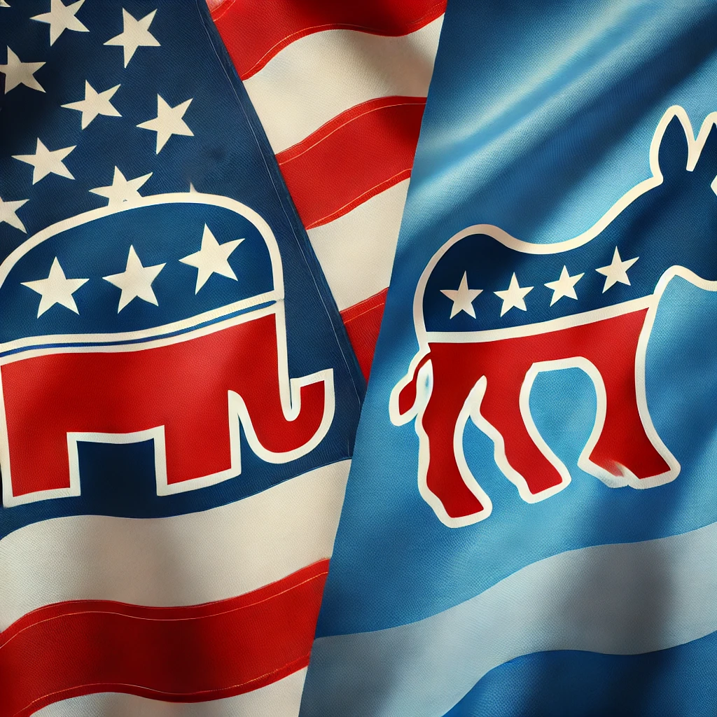 Flags of Republican and Democratic parties of US